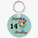 Happy 14th Birthday Gifts and Birthday Apparel keychains by BirthdayZone Happy 14th Birthday Gifts and Birthday Apparel keychains