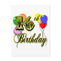 Happy 16th Birthday Gifts and Birthday Apparel Postcards