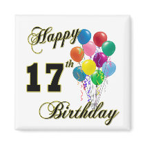 Happy 17th Birthday Design with Balloons Fridge Magnet