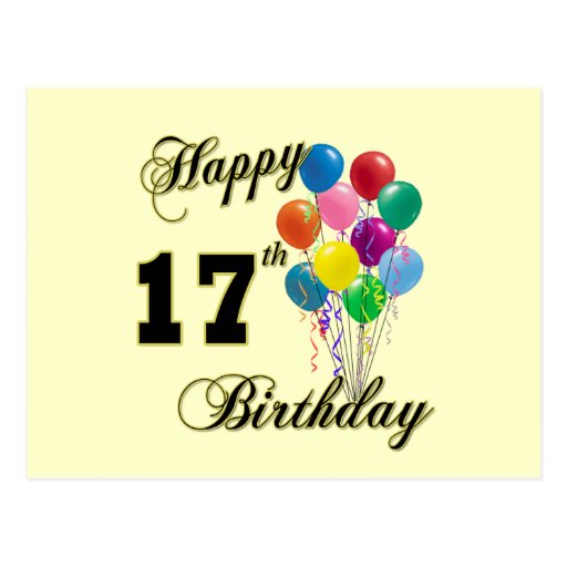 Happy 17th Birthday Design with Balloons Postcard | Zazzle