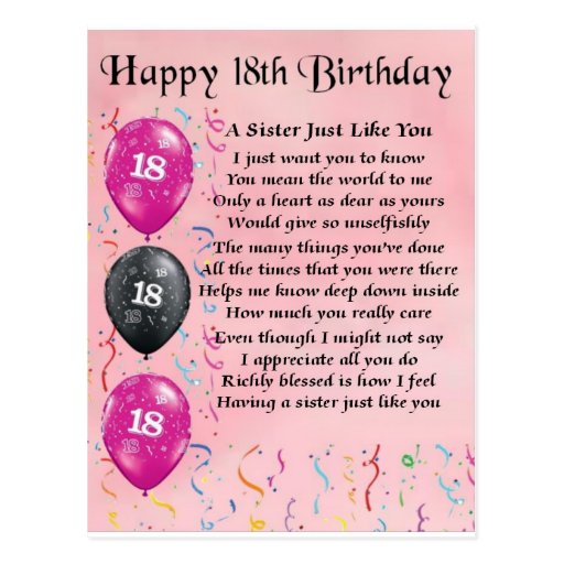 happy-18th-birthday-sister-poem-postcard-zazzle