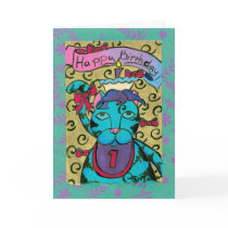 Happy 1st Birthday Cat cards by BeMusedArt Happy 1st Birthday Cat cards