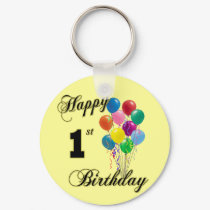 Happy 1st Birthday Keychain and Birthday Apparel by BirthdayZone Happy 1st Birthday Keychain and Birthday Apparel