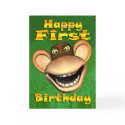 Happy 1st Birthday Monkey Banana bday card by moonlake Happy 1st Birthday Monkey Banana bday card