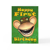 Happy 1st Birthday Monkey Banana bday card by moonlake Happy 1st Birthday Monkey Banana bday card