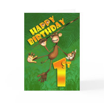 Happy 1st Birthday Monkey Banana cards by moonlake Happy 1st Birthday Monkey Banana cards