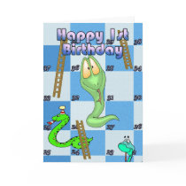 Happy 1st Birthday Snakes and Ladders Card by moonlake Happy 1st Birthday Snakes and Ladders Card