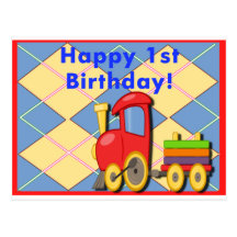 Happy 1st Birthday Train Post Cards