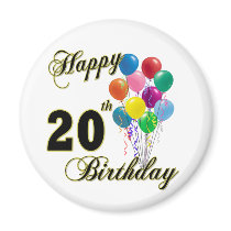 Happy 20th Birthday Gifts and Birthday Apparel magnets