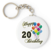 Happy 20th Birthday with Balloons Key Chains