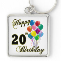 Happy 20th Birthday with Balloons Key Chains
