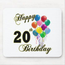 Happy 20th Birthday with Balloons Mousepad