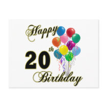 Happy 20th Birthday with Balloons Post Card