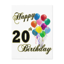 Happy 20th Birthday with Balloons Post Card