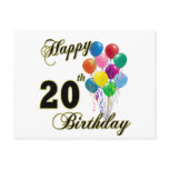 Happy 20th Birthday with Balloons Post Card