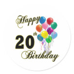Happy 20th Birthday with Balloons stickers