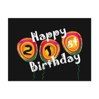Happy 21st Birthday Colorful Balloons Postcards by JaclinArt