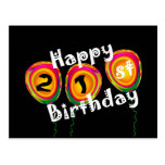 Happy 21st Birthday Colorful Balloons Postcards