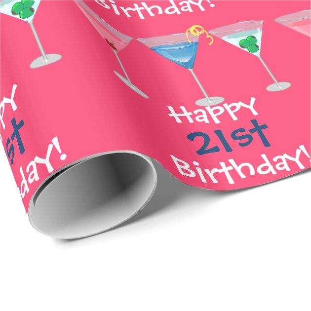 Happy 21st Birthday! Martinis Wrapping Paper 3/4