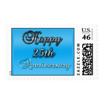 Happy 25th Anniversary Blue and Silver Postage postage