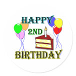 Happy 2nd Birthday with Cake, Balloons and Candle stickers