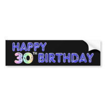 Happy 30th Birthday Design in Balloon Font bumper stickers