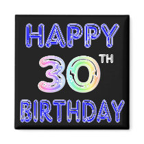 Happy 30th Birthday Design in Balloon Font magnets