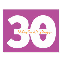 Happy 30th Birthday Milestone Postcards in purple