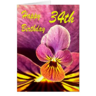 Happy 34th Birthday Flower Pansy Greeting Cards