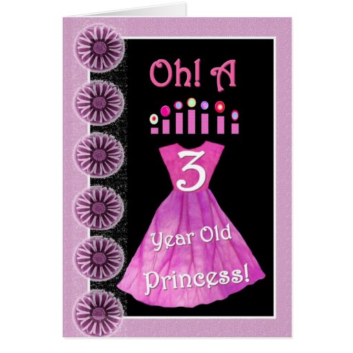 Happy 3rd Birthday Princess Pink Dress And Candles Card Zazzle