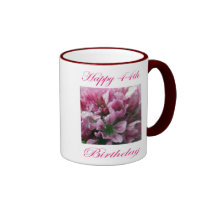 Happy 44th Birthday Pink and Green Flower mugs