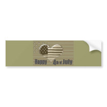 Happy 4th July USA flag and heart Bumper Stickers