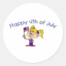 Happy 4th Of July (Girl) Round Stickers