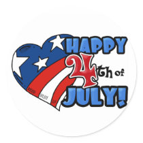Happy 4th of July Stars & Stripes Heart Round Stickers