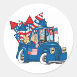 Happy 4th of July Uncle Sam In Pickup Round Stickers