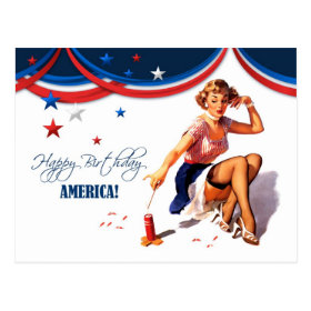 Happy 4th of July. Vintage Pin-up Design Postcards