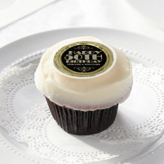 Happy 50th Birthday Black & Gold Edible Frosting Rounds