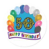 Happy 50th Birthday Merchandise Round Stickers