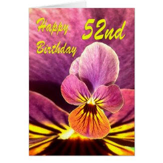 Happy 52nd Birthday Flower Pansy Card