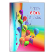 Happy 60th Birthday Balloon Wall Cards