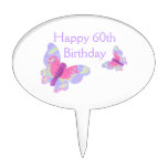 Happy 60th  Birthday Cake Pick with butterflies cake picks
