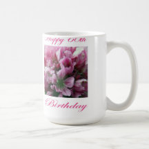 Happy 60th Birthday Pink and Green Flower Mug