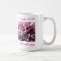 Happy 61st Birthday Pink and Green Flower mugs