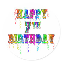 Happy 7th Birthday Circus Design Round Sticker