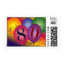 Happy 80th birthday balloon stamps