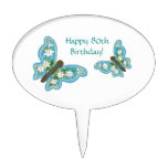 Happy 80th  Birthday Cake Pick with butterflies cake picks