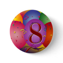 Happy 8th Birthday balloons! buttons by perfectpostage Happy 8th Birthday balloons! buttons