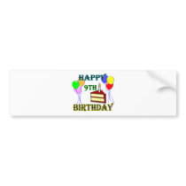 Happy 9th Birthday with Cake, Balloons and Candle Bumper Stickers