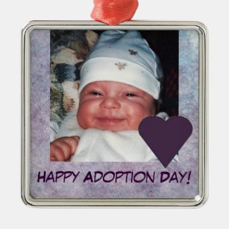 Happy Adoption Day Purple Heart Photo Ornament