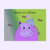 Happy as a Hippo - Purple Hippopotamus postcards